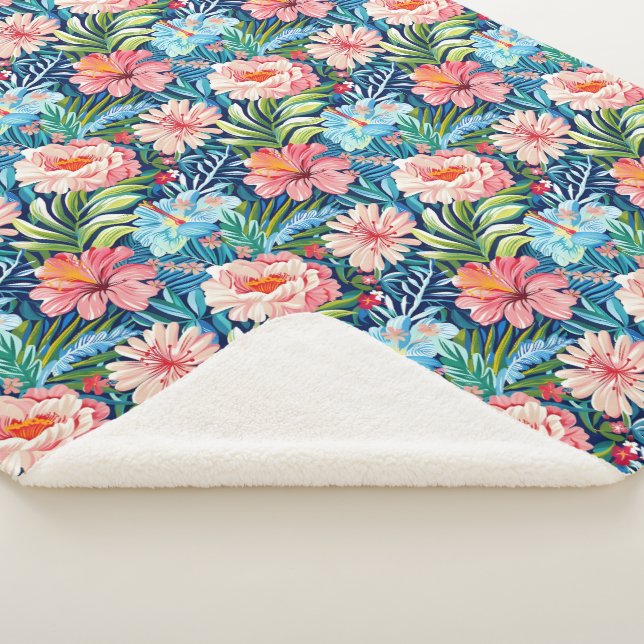 Cobertor Sherpa Tropical Summer Flowers Pattern Pretty Floral (3/4)