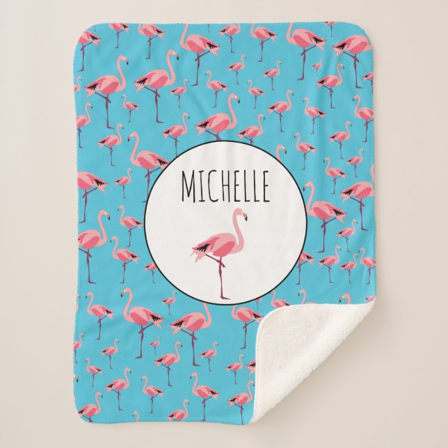 Cobertor Sherpa Tropical Summer Pink Flamingo Pattern (Frente)