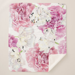 Cobertor Sherpa Tulip Branca de Peony Rosa Vintage
