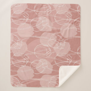 Cobertor Sherpa Tulipas Brancas Vintage Fundo Rosa