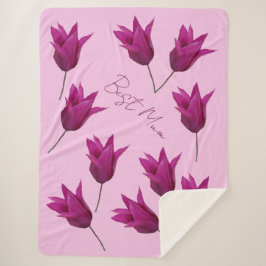 Cobertor Sherpa Tulipas cor-de-rosa bonito de melhor Mãe Feliz Flo