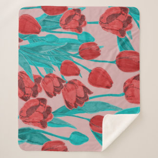 Cobertor Sherpa tulipas de primavera, padrão floral desenhado à mã
