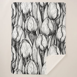 Cobertor Sherpa Tulipas em preto e branco