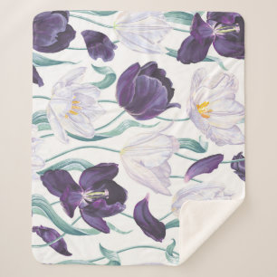 Cobertor Sherpa Tulipas Roxas: Realismo Da Vintagem Branca.