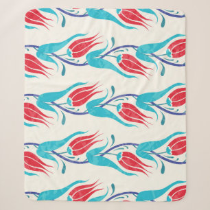 Cobertor Sherpa Tulipas Turcas: Motif Tradicional Sem Costura.