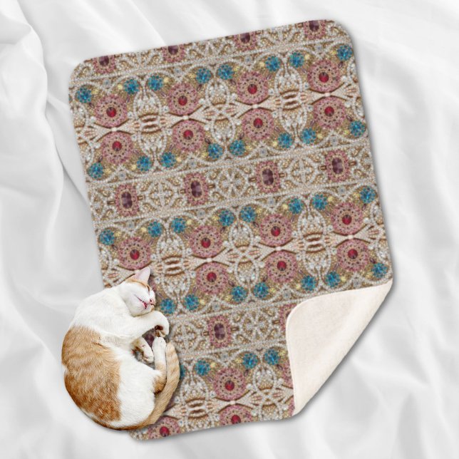 Cobertor Sherpa turquesa azul-prata-ouro-burguês-rosa-burguês (turquoise blue silver gold burgundy pink bohemian sherpa blanket)