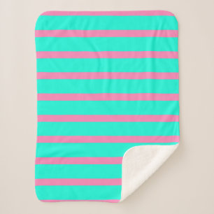Cobertor Sherpa Turquesa Azul-Verde-Cor-De-Pastel E Estrias Rosa