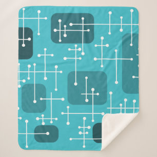 Cobertor Sherpa Turquesa de Arte da Era Eames de 1950