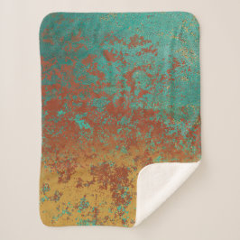 Cobertor Sherpa Turquesa de Cobre Textura Castanho Azul Laranja