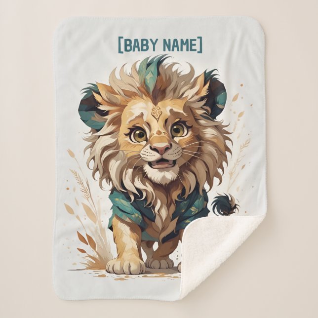 Cobertor Sherpa Turquesa de Leão Minúsculo de Milho Personalizado (Frente)