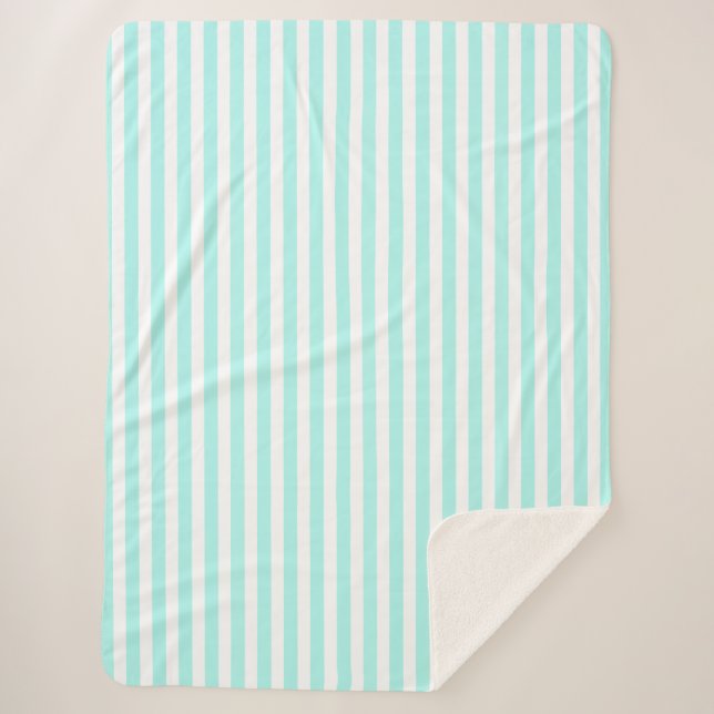 Cobertor Sherpa Turquesa e listras doces brancas (Frente)
