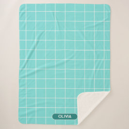 Cobertor Sherpa Turquesa em grade e branco