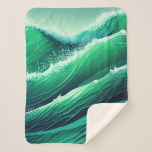 Cobertor Sherpa Turquesa, teal, ondas do oceano azul
