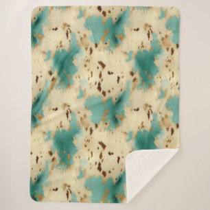 Cobertor Sherpa Turquoise Cream Dourada, Southwest Cowhide