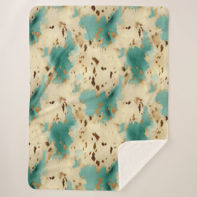 Cobertor Sherpa Turquoise Cream Dourada, Southwest Cowhide (Frente)