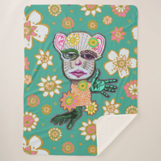 Cobertor Sherpa Turquoise Drollery Floral por Natalie Schorr