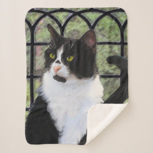 Cobertor Sherpa Tuxedo Cat em Pintura de Janela Arte Animal Origin