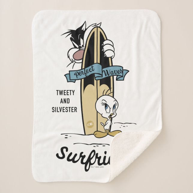 Cobertor Sherpa TWEETY™ & SYLVESTER™ Surfriders (Frente)