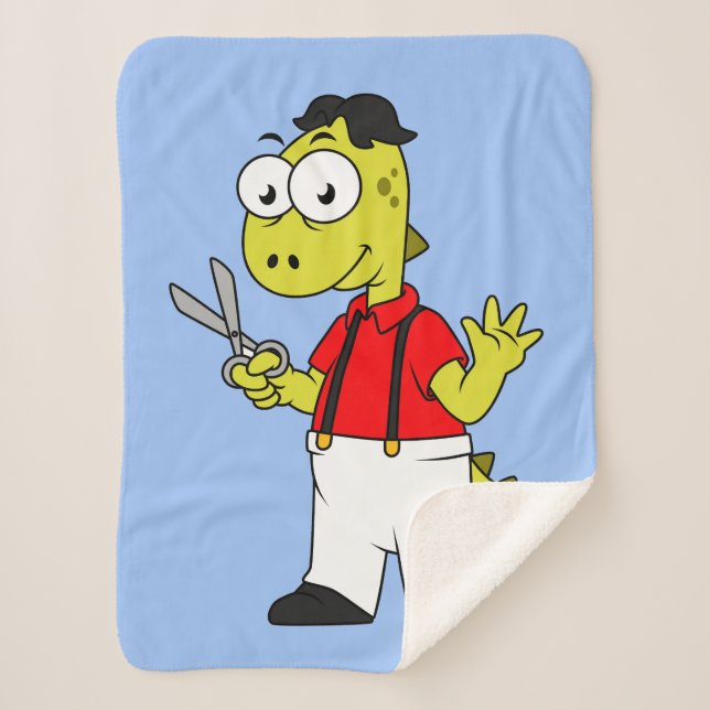 Cobertor Sherpa Tyrannosaurus Rex Barber Com Tesoura. (Frente)