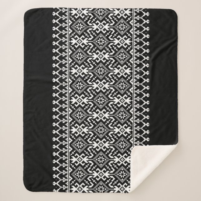 Cobertor Sherpa Ucraniano Vyshyvanka: Fusão de Ornamento Étnico (Frente)