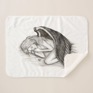 Cobertor Sherpa Um anjo adormecido, Design preto e branco