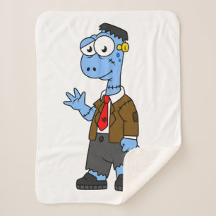 Cobertor Sherpa Um Brontosauro De Cartoon Vestiu Como Frankenstein