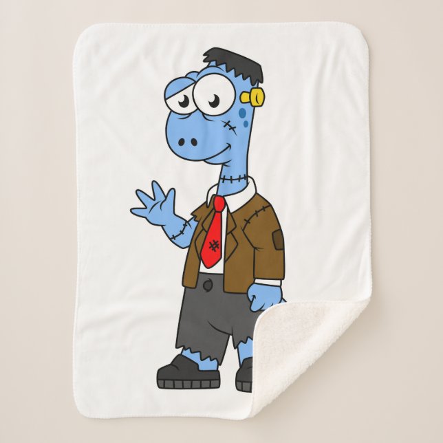 Cobertor Sherpa Um Brontosauro De Cartoon Vestiu Como Frankenstein (Frente)