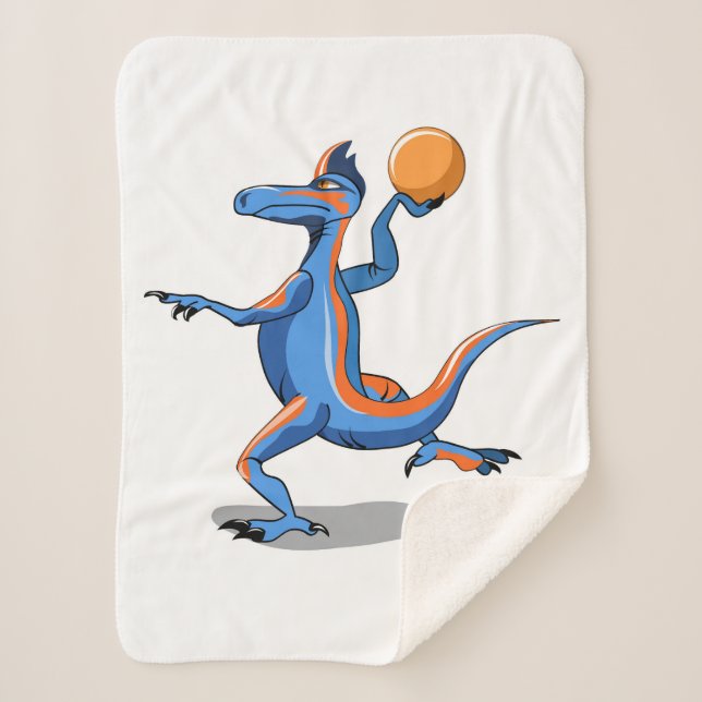 Cobertor Sherpa Um Cartoon Iguanodon Jogando Basquete. (Frente)