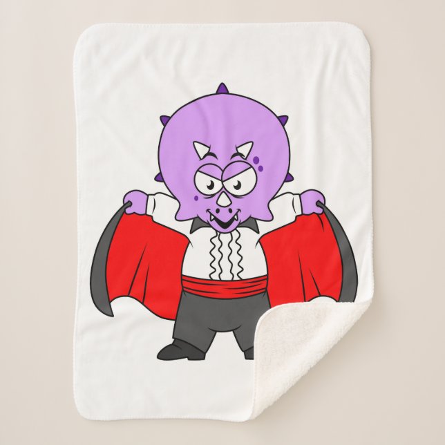Cobertor Sherpa Um Dinossauro Ceratops Vestiu Como Conde Drácula. (Frente)