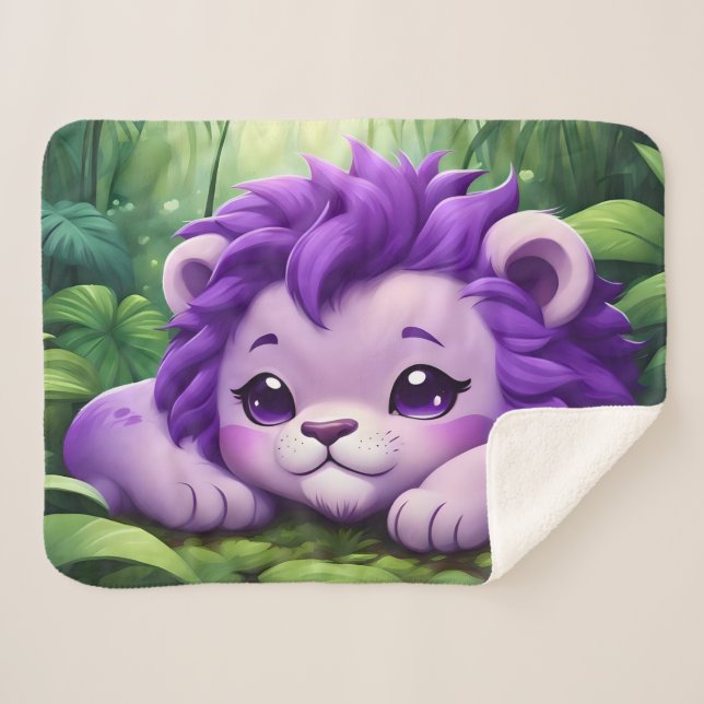 Cobertor Sherpa Um leão roxo na selva (Frente (Horizontal))
