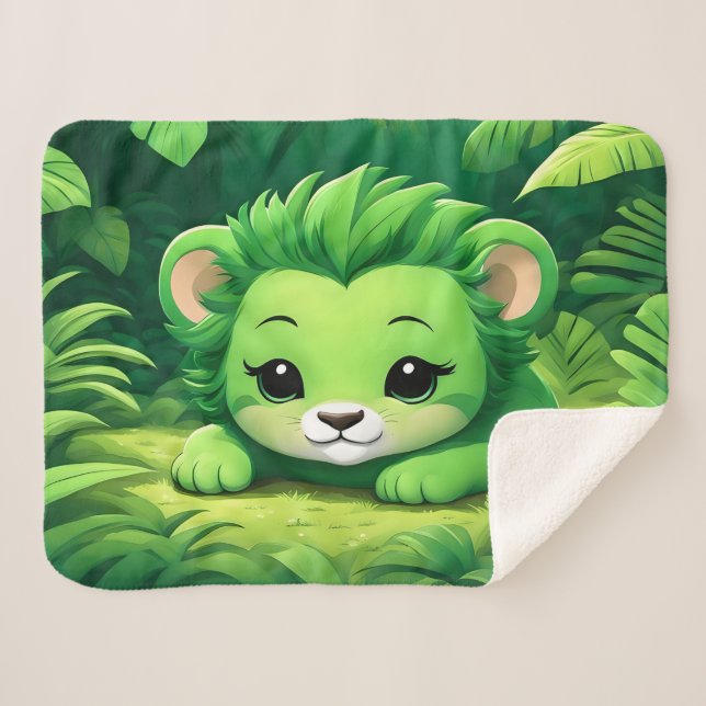 Cobertor Sherpa Um leão verde relaxando na selva (Frente (Horizontal))