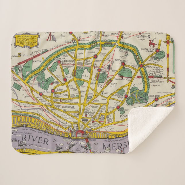 Cobertor Sherpa Um mapa de Merseyside, Liverpool (Frente (Horizontal))
