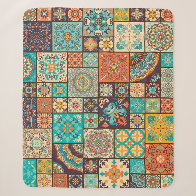 Cobertor Sherpa Um padrão de azulejo islâmico e árabe. (Frente)