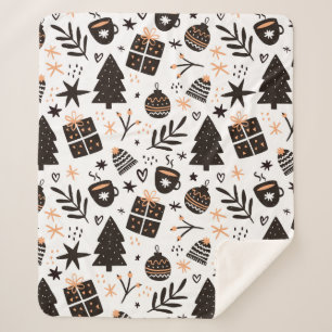 Cobertor Sherpa Um padrão de Natal preto e branco