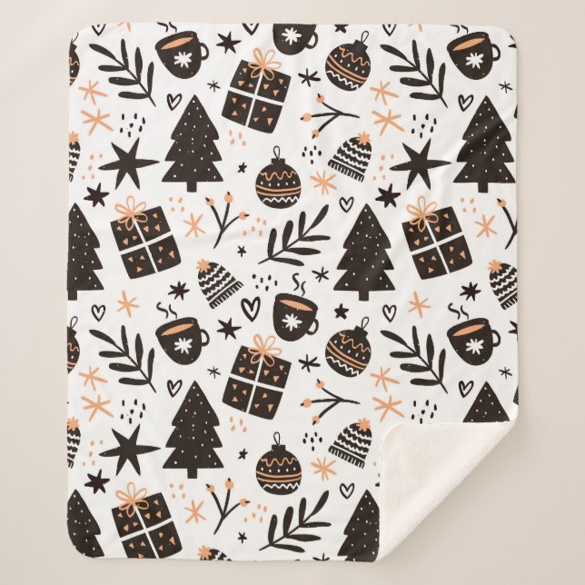 Cobertor Sherpa Um padrão de Natal preto e branco (Frente)