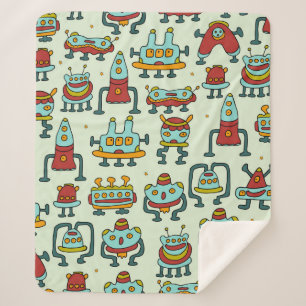 Cobertor Sherpa Um padrão de robôs - aliens. ilustração.