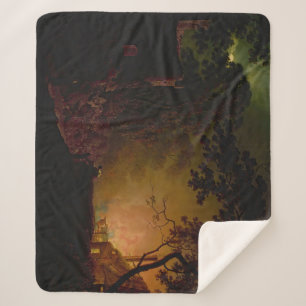 Cobertor Sherpa Uma cabana em chamas à noite Joseph Wright de Derb