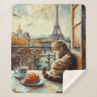 Cobertor Sherpa Uma manhã em Paris | Ginger Cat em um café