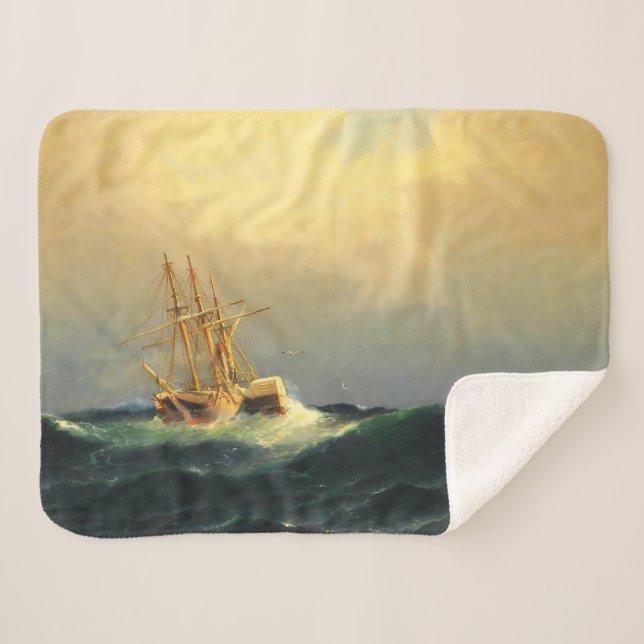 Cobertor Sherpa Uma nave de vapor em uma tempestade no oceano Atlâ (Frente (Horizontal))