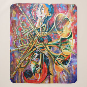 Cobertor Sherpa Uma pintura a óleo na canvas. Música, a garota me