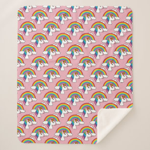 Cobertor Sherpa Unicórnio e Arco-íris com Nuvens Kawaii