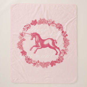 Cobertor Sherpa Unicórnio e flores cor-de-rosa