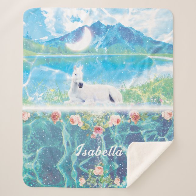 Cobertor Sherpa Unicórnio num mundo de sonho de paraíso personaliz (Frente)