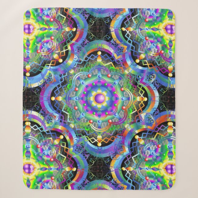 Cobertor Sherpa Universo Mandala Cores Psicodélicas (Frente)