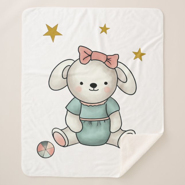 Cobertor Sherpa Ursinho com roupa e fita (Frente)