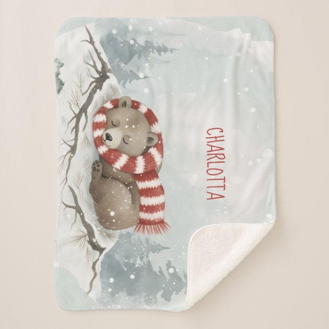 Cobertor Sherpa Urso de Inverno Personalizado (Frente)