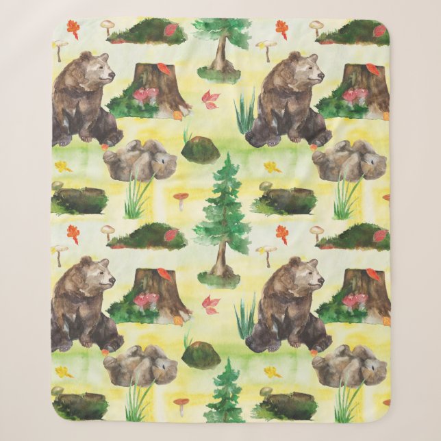 Cobertor Sherpa Urso de madeira com ursos (Frente)