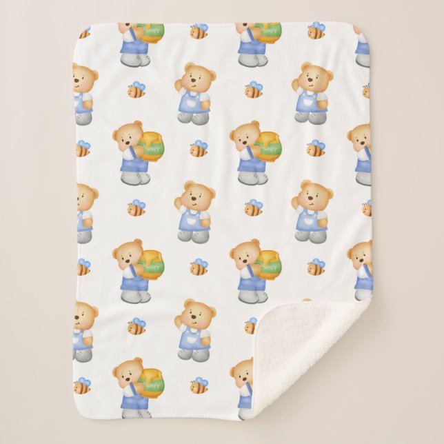 Cobertor Sherpa Urso de Teddy para Cartonagem em Cueca de Aquarela (Frente)