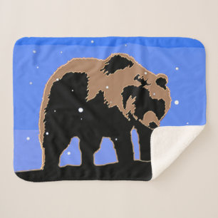 Cobertor Sherpa Urso Grizzly no inverno - Arte original sobre a vi