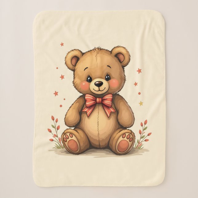 Cobertor Sherpa Urso marrom pequeno e fofo com gravata (Frente)